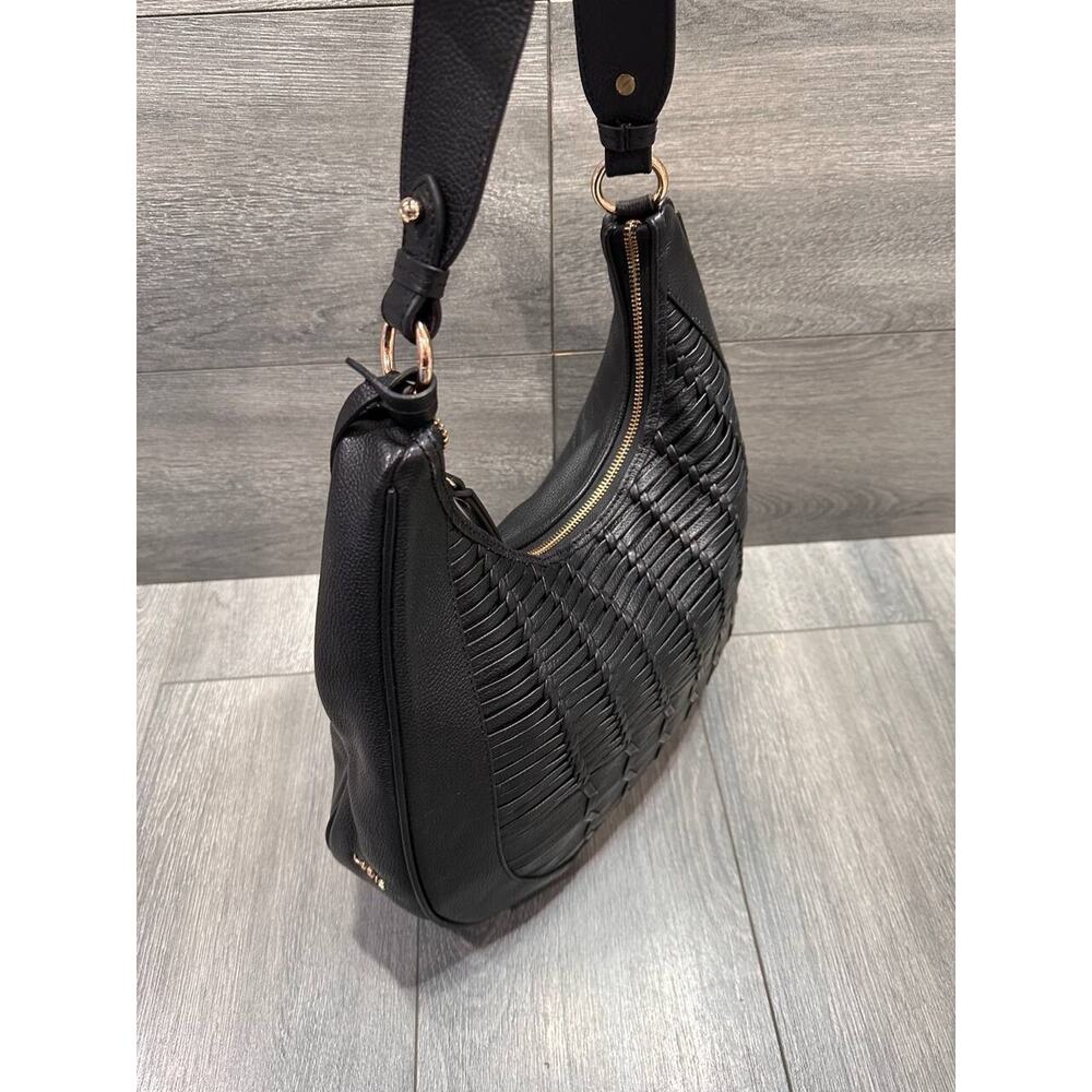 LODIS Woven Leather Hobo zip up shoulder bag Caravan Black Bag B000138 - Picture 8 of 13